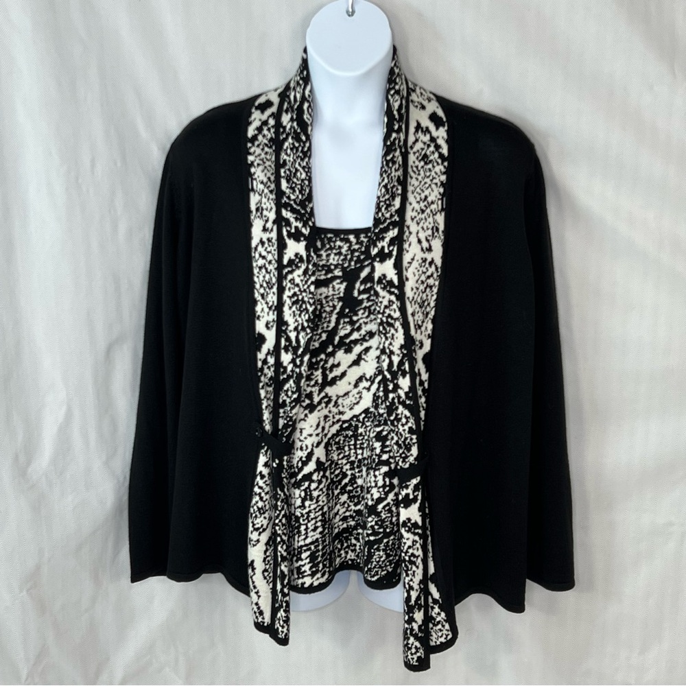Jones New York Black & White Sweater Set Cardigan & Sleeveless Top 2X